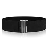JIEYAO Breite elastische Taille Gürtel für Frauen, Vintage Stretch Taille Gürtel elastische Gürtel für Kleider mit Schloss Schnalle(schwarz)