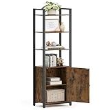 VASAGLE Bücherregal, 6 Ebenen, Regal, Standregal mit Türen, Metallrahmen, verstellbaren Ablagen, 24 x 40 x 159,5 cm, für Wohnzimmer, Schlafzimmer, vintagebraun-tintenschwarz LLS132K01