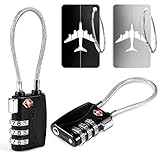 Gepäckschlösser Kofferanhänger Koffer Yosemy 2 Stück TSA Schloss + 2 Stück Aluminium Gepäckanhänger, TSA Zahlenschloss mit Retractable Stahlseil Reiseschloss Kofferschloss mit 3-stelligen Zahlencode
