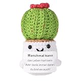 PEUTIER Lustiger Positiver Kaktus, Positive Kartoffel Deutsche Lustige Positive Kaktus Häkelgeschenke mit Ermutigender Karte Emotionale Unterstützung Gestricktes Pflanzenpuppenspielzeug für Party