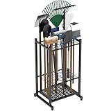Sttoraboks Garden Tool Organizer, Yard Tool Tower Rack für Garage Organisation und Lagerung, bis zu 35 langstielige Werkzeuge, Heavy Duty Steel Garden Tool Stand für Schuppen, Outdoor, Schwarz