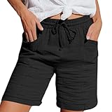 Kurze Hose Damen Shorts Damen Sommer Generisch Musselin Hose Leicht Kurz Sommerhose Lockere High Waist Strandshorts Kordelzug Lounge Freizeit Shorts Mit Taschen(Schwarz,XL)