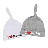 EQLEF Neugeborene Mütze - I Love Mama & Papa Hüte 0-3 Monate, Unisex Baumwolle Beanie, Geschenk für Babyparty, Weihnachten