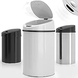 Jago® Mülleimer mit Sensor - 30/40/50/60L, Edelstahl/verzinkter Stahl, Rund, mit Klemmring, für Küche, Büro, Handfrei, Farbwahl-Sensor-Mülleimer, Abfalleimer (30L,Weiß)