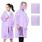 WOHSEROM 2 Stück Regenponcho Kinder, Wiederverwendbar Wasserdicht Regencape mit Kapuze und Ärmeln, Atmungsaktiv Regenmantel Regenjacke aus EVA für Jungen Mädchen Outdoor Camping Reisen (Lila)