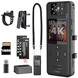 128GB 4K Bodycam mit 180°Drehlinse, Sportkamera mit 6 Stunden Akku, Nachtvision, tragbare Kamera für Haustiere, Büro, Sicherheitsarbeit Polizeistrafverfolgung (H86-4K-128G)