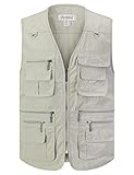 Arssm Herren Arbeitsweste, leicht, Safari, Jagd, Reisen, Fotografie, mit mehreren Taschen, beige, Small