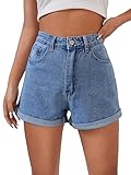 GORGLITTER Damen Denim Shorts Jeansshorts Basic Jeans Kurze Hosen High Waist Kurze Hose Hotpants Shorts mit Taschen Blau S