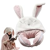 Nackenkissen-Set – 2-in-1-Reisedeckenkombination, Flanell-Flugzeugkissen, inklusive warmer Mütze, 2-in-1-Flanell, faltbares Kissen, Schlafüberwurf, Reise-Nackenkissen-Decken-Set für Autoreisen