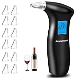 RUTIDA Alkoholtester, Polizeigenau Alkoholmessgeräte mit 12 Mundstücken, Professioneller Alkohol Tester Promillemessgerät mit Digitaler LCD-Anzeige und Halbleiter Sensorik
