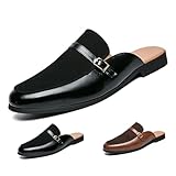 MAOAEAD Herren-Pantoletten und Slip-Ons, elegante Leder-Hausschuhe, atmungsaktiv, Wildleder, Slipper, rückenfrei, Loafer, Business, Freizeit, Halbschuhe, Schwarz , 40 EU