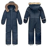 linboo Unisex Kinder Skioverall Wasserdicht Schneeanzug mit Kapuze Atmungsaktiv Schneeoverall Winddicht Skianzug für Jungen Mädchen Verdickt Warm Winteranzug, Blau, 158-164