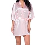 Huipalon Rosa Damen-Bademantel, leicht, Satin, Seide, Morgenmantel, weicher Kimono, Morgenmantel, Hochzeit, Party, Nachthemd, Brautmantel, leichter Morgenmantel, rose, Einheitsgröße