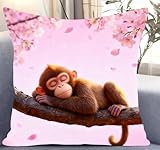 Henypt Kreuzstich Stickpackungen Kissen Stickerei Set Affe Schläft Auf Dem Baum Anfänger Vorgedruckt Blütenpracht Diy Set Kreativ Set Für Erwachsene Dekoratives Kissen Ca. 45X45 Cm Bastelset Handwe