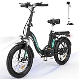 HITWAY E Bike Elektrofahrrad 20' Fat Tire E-Fahrrad klapprad,250W/36V/11,2Ah Akku,Max.Reichweite bis zu 35-90km, Off-Road Mountainbike mit Shimano 7 Gängen,City EBike Herren Damen