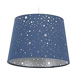 Relaxdays Kinderzimmerlampe Sterne, hängende Schirmlampe für Jungen, Sternenhimmel Motiv, E27, runder Stoffschirm, blau, 122 x 27 x 27 cm