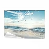 decomonkey Fototapete Meer Vögel 350x256 cm XXL Design Tapete Fototapeten Vlies Tapeten Wandtapete Moderne Wand Schlafzimmer Wohnzimmer Natur Strand Landschaft Himmel Sonne Blau