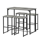 GOKHOMX Bartisch mit 4 Hockern, Set hoher Bartisch mit 4 Hockern, Esstisch für Bar, hoch und Hocker, Tisch für Küche und Stühle, platzsparend, für Haus, Küche, Taverne, Grau