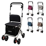 Mobiclinic®, Rollator, Coliseo, Mit großer einkaufstasche und sitz, 21 l, Faltbar leicht, Einkaufswagen, Doppeltes bremssystem, 4 räder, Aus stahl, Stabil, Schwarz
