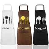 Livdouyu 3 Stück Schürze, Kochschürze Wasserabweisende Latzschürze Verstellbare Küchenschürze mit Taschen Damen und Männer zum Kochen oder Backen