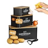AH® Kartoffel Aufbewahrungsbox inkl. Gemüsebürste und Sparschäler [5er Set]- zwiebeltopf, kartoffelbox - Geeignet für gemüse aufbewahrung zwiebel aufbewahrung & kartoffel aufbewahrung