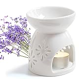 Keramik Duftlampe für ätherische Öle, Aromalampe mit Teelichthalter, Duftöl Diffusor mit Blumenmuster, Aroma Diffuser Räucher Zubehör – 9,5×7,5×5,3 cm