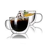 CNGLASS Doppelwandige Gläser 240ml/8oz, Isolierte Kaffeetassen Glas 2er Set, Klare Kaffeegläser Tassen mit Henkel für Latte Macchiato Cappuccino