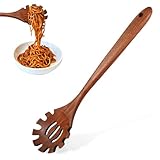Nudellöffel, Spaghettilöffe Holz 32 Cm, Nudelzange Hängbar Spaghettilöffel Mit Zähnen, Noodle Schöpfkelle für Nudeln Spaghetti Kochen Backen Spülmaschinenfest