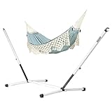 LA SIESTA® Bossanova Bio-Baumwoll Hängematte & Stahlgestell - Indoor Outdoor Hängematte für 2 Personen, Boho Hängematte mit Gestell, Hängematte mit Ständer für Balkon Terrasse - Kingsize, Fjord