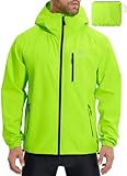 BALEAF Herren Fahrradjacke Regenjacke Wasserdicht Windbreaker mit Kapuze 10000mm H2O Wasserdicht Laufjacke Atmungsaktiv Wanderjacke Reflektierend Grün XXL