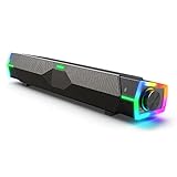 Uythumidid PC Lautsprecher mit Mikrofon, Dynamisches RGB Bluetooth Lautsprecher, HiFi Stereo Gaming Sound Bar, Bluetooth & USB Powered Computer Lautsprecher, Gaming Lautsprecher