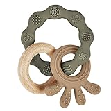 Vicloon Beißring für Babys, Beißring Spielzeug aus Silikon und Holzringe, Baby Zahnungshilfe BPA-frei, Schmerzlindernde Zahnen Nursing Zubehör für ab 3 Monaten Babys(Krake Braun)