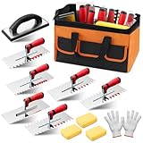 SiliFine Tile Tools Edelstahl Kerbkelle Set inkl. 6 Kerbkelle, 1 Werkzeugtasche, 1 Paar Baumwollhandschuhe, 3 Fugenschwamm, 1 Gummiförmchen
