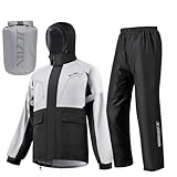 Motorrad Regenanzug für Herren Damen,Wasserdichter Regenkombi Motorrad,Atmungsaktiv Winddicht Fahrrad Regenbekleidung,für Outdoor Wandern,Reisen,Radfahren (Grau, M)