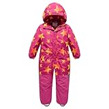 linboo Unisex Kinder Schneeanzug mit Kapuze Gefüttert Skioverall Wasserdicht Winddicht Schneeoverall Warm Skianzug für Jungen Mädchen, Stern Rot, 116-122