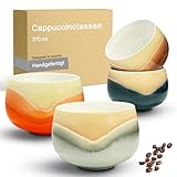 OndaCore Cappuccinotassen SET 4x210ml-Beige, Hochwertige Tassen aus Porzellan, Handgefertigte bunte Kaffeetassen, Keramik Teetassen ohne Henkel, spülmaschinenfest, Latte Macchiato, Cappuccino