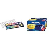 Pelikan DIN 5023 Deckfarbkasten K12, 12 Farben + 1 Tube Deckweiß, Schul-Standard & Wasserbox 808246 Deckfarbkasten Schul-Standard blau