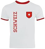 Swiss Fußball WM Fanshirt Gruppen Herren Männer Ringer Trikot T-Shirt Fan Trikot Schweiz, Größe: L,White/Red