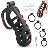 FLUTOY Chastity Cage Male Cobra 2.0, Peniskäfig Keuschheitsgürtel Keuschheitskäfig mit 4 Hodenringe,Sklaven Sexspielzeug für die Männer extrem Sex Toyset Herren (Schwarz 3.0 - XXL)