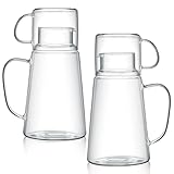 Teenyyou Glaskrug mit Deckel, Wasserkaraffe und Glas-Set, 1,5 l, für Nachttisch, transparente Glaskaraffe, Becher mit Griff, hitzebeständige Wasserkaraffe, Verwendung in Schlafzimmer, Küche,