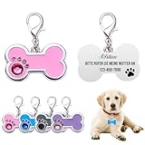 Personalisiertes Hundemarke mit Gravur Ochwertiges Edelstahl Namensschild für Hunde & Katzen hundehalsband mit Namen Adressanhänger (Knochen)