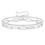 Macachii Armband Damen Armband Silber 925 Damen Verstellbare 14K Vergoldete | Charm Armband Set, Gliederkette, Zarte Stapelbare Armbänder