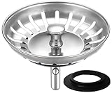 HUAERSICO Universal Abflussstopfen 80mm - Waschbecken sieb und Siebkörbchen spüle - Abflusssieb Edelstahl,für Blanco spüle zubehör,Insgesamt 2 Ersatz-Wasserdichtungen
