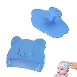 2 Stück Milchschorf Kamm, Milchschorf Baby Entfernen Bürste, Silikon Schorfkamm Baby, Plastik Babybürste, Baby Haarbürste für Neugeborene (Blau)