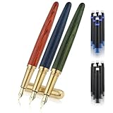 Cobee® Vintage Füllfederhalter-Set aus Holz, 3-Teilig Handgefertigt Luxuriöser Holz 0,5mm Glatter Schreibstift Mit 6 2,6 mm Schwarzen Tintenpatronen für Journaling Kalligraphie Schulbüro(B)