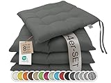 ZOLLNER 4er Set Sitzkissen in 40x40cm - gemütliche Stuhlkissen mit Bindebänder - waschbar bis 30°C - in Graphit - Oeko Tex® Zertifiziert