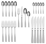 Truevaste 24-teiliges Edelstahl Besteck Set 6 Personen, Stilvolles Silber Essbesteck, Besteck-Set für Erwachsene mit Löffel, Gabel, Messer, Spülmaschinenfest für Zuhause, Grillen, Party