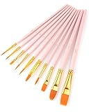 BAVALIN 10 Stück Pinselset - Nylon Acrylfarben Pinsel Mit Holzgriffen, Detail Und Runde Künstler Sets für Acrylfarben, Aquarelle, Öle Und Gouache - für Anfänger Und Gemälde Liebhaber (Rosa)