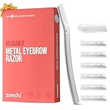 Augenbrauen Rasierer, Wiederverwendbare Gesichtsrasierer für Männer & Frauen, Edelstahl Augenbrauen Trimmer Shaper mit Präzisionsabdeckung, Dermaplaning Tool, Gesichtsrasierer mit 6 Klingen (Silber)