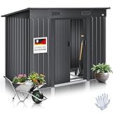 KESSER® - Gerätehaus L Metall 4 m³ mit Fundament | 210x132x186 cm | 2X Schiebetür & Fundament | Geräteschuppen | Gartenhaus Schrank | Pultdach Garten Schuppen, Ink. Arbeitshandschuhe, Anthrazit